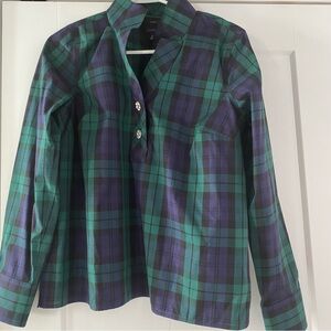 Talbots rhinestone black watch plaid festive blouse